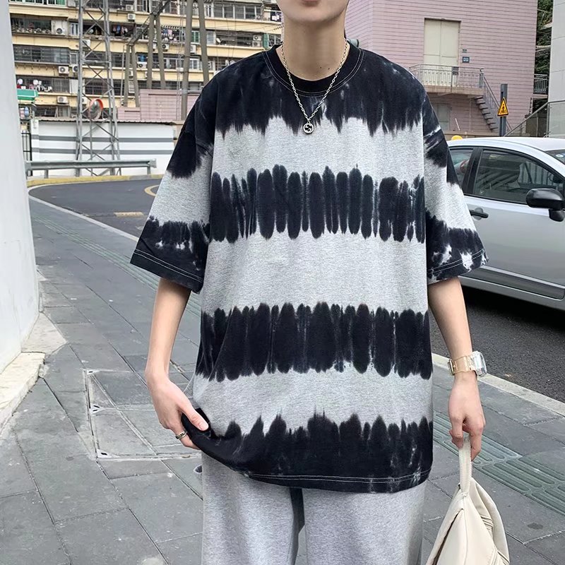 @港风条纹短袖青少年扎染宽松男生夏季五分袖T恤DT11-P30,男装T恤,星座223（原229-2）