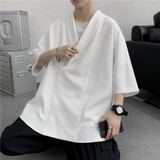 @港风男士V领短袖衬衫冰感五分袖衬衣夏季汉服CS116-P40，男装T恤，星座223（原229-2）