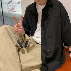 @港风 薄款个性扣子七分袖衬衫男夏季防晒短袖衬衣CS132-P35图片