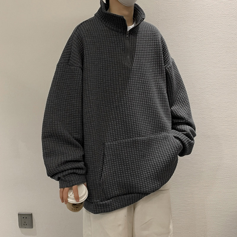 @港风 2025春季新款华夫格卫衣男宽松立领上衣WY131-P40图片
