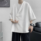 @港风男士V领短袖衬衫冰感五分袖衬衣夏季汉服CS116-P40，男装T恤，星座223（原229-2）