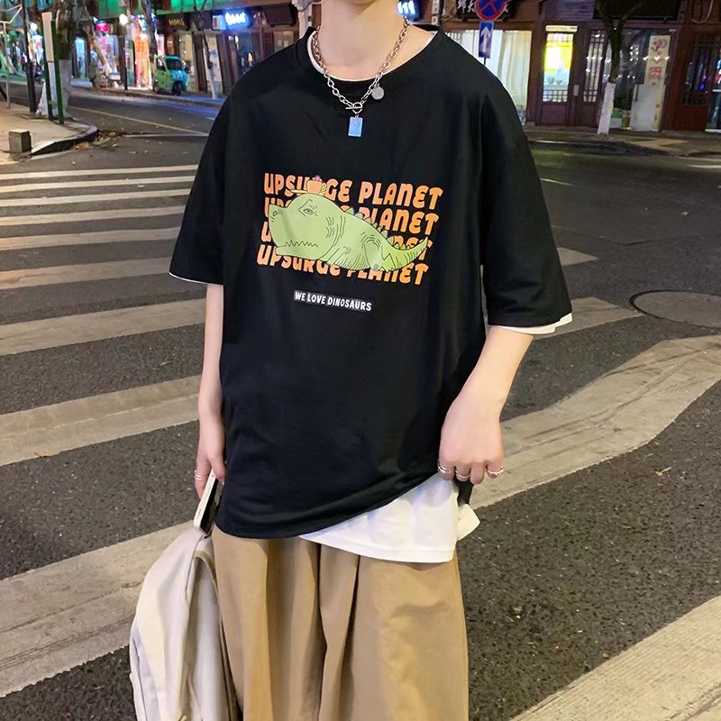 @港风 卡通印印短袖T恤男夏季纯棉打底半袖DT18-P25图片