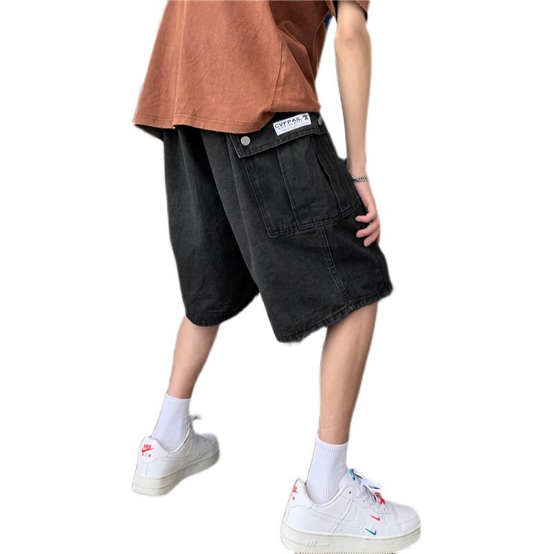 @港风大口袋工装牛仔短裤潮男夏季宽松阔腿裤五分裤DK063-P45,男装牛仔裤,星座223（原229-2）