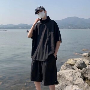 @港风 冰丝短衬衫套装短袖短裤两件套潮男一套衣服帅气 TZ01-P50图片