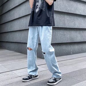 @港风 M-5XL  直筒破洞乞丐牛仔裤男生大码长裤 NZ242-P45图片
