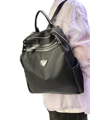 韩版2026新款曼歌妮真皮配牛津布双肩包女时尚设计百搭小背包