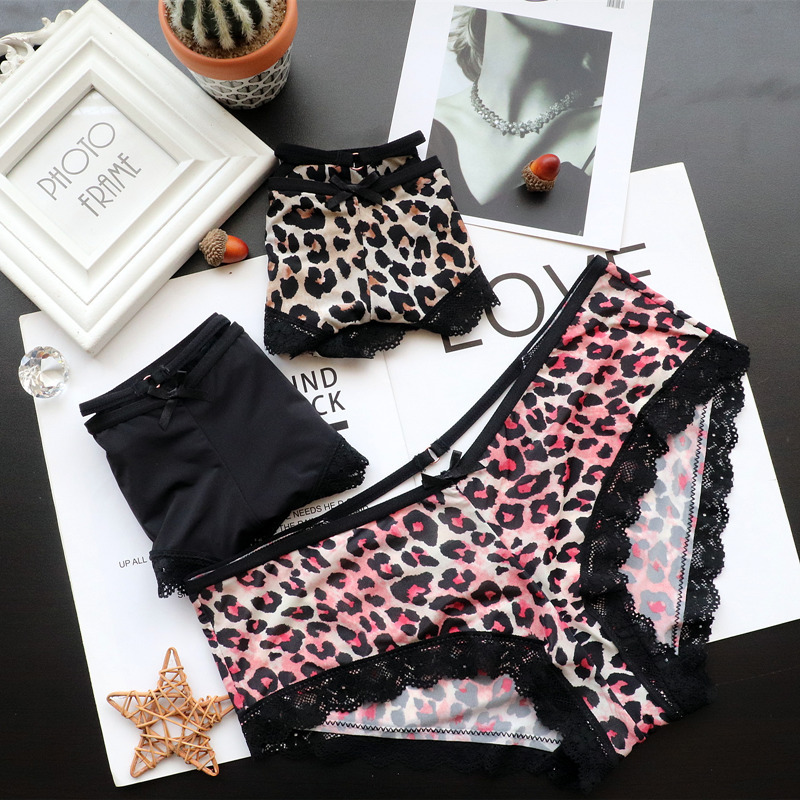 蕾丝性感冰丝款低腰豹纹内裤女透气裤头