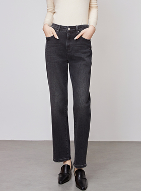 超软面料高腰直筒牛仔裤女 minibrand春夏季巨显瘦显腿长烟管裤子