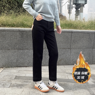 加厚九分直筒裤 minibrand2025冬季新款加绒牛仔裤女黑色高腰烟管