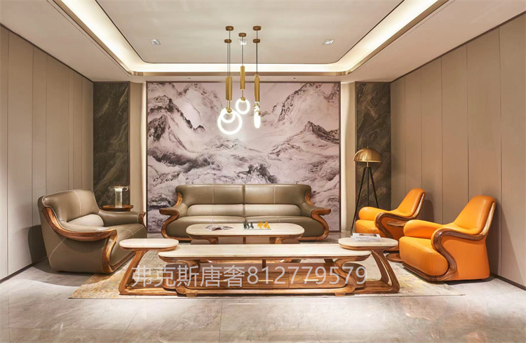FUKESI弗克斯唐奢烏金木沙發(fā) 佛山工廠直銷 頭層牛皮沙發(fā) 大平層
