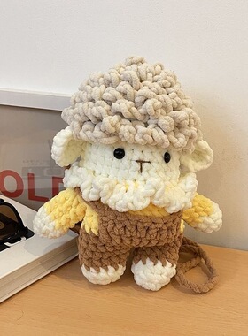 成品毛绒卡通玩偶包斜挎包可爱小羊手机包送女生礼物毛线编织包包
