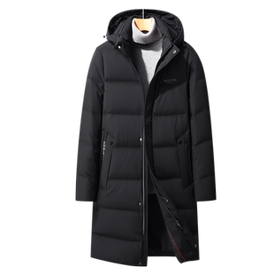 雪中飞过膝长款羽绒服男冬季2026新款中老年人爸爸装连帽大衣外套