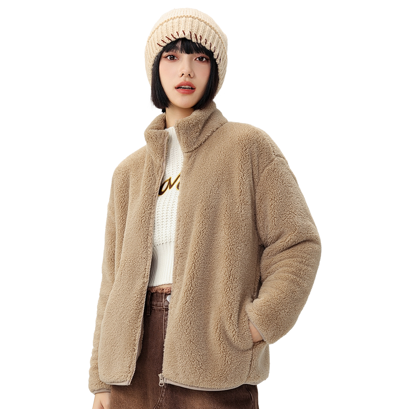 雪中飞秋冬立领摇粒绒外套男女加厚珊瑚绒保暖户外抓绒衣长袖上衣