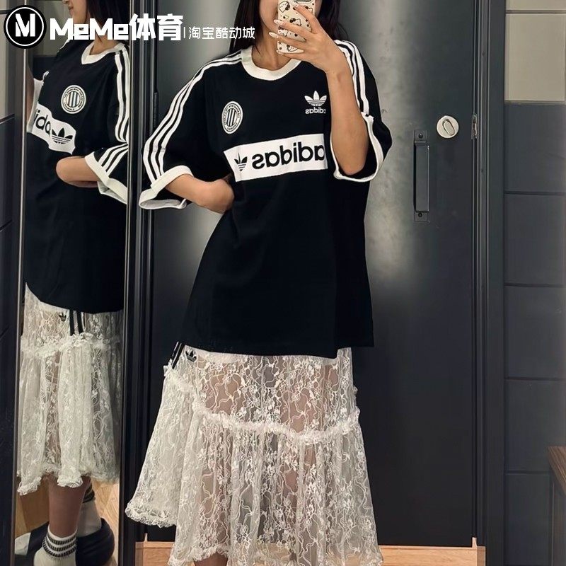 阿迪达斯三叶草男装2025秋款黑白撞色复古足球风休闲T恤衫 KC2603