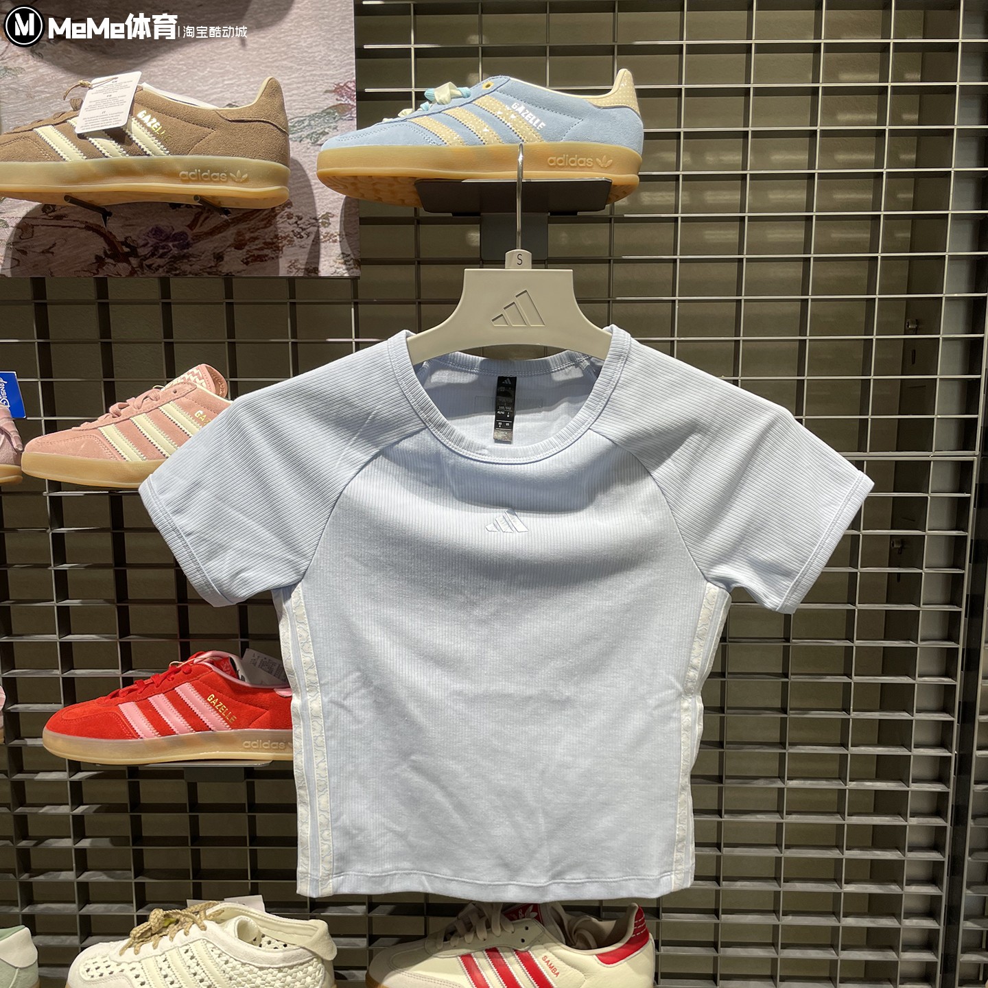 阿迪达斯女装2026秋款T-SHIRT晶蓝撞色修身显瘦针织休闲T恤KZ4192