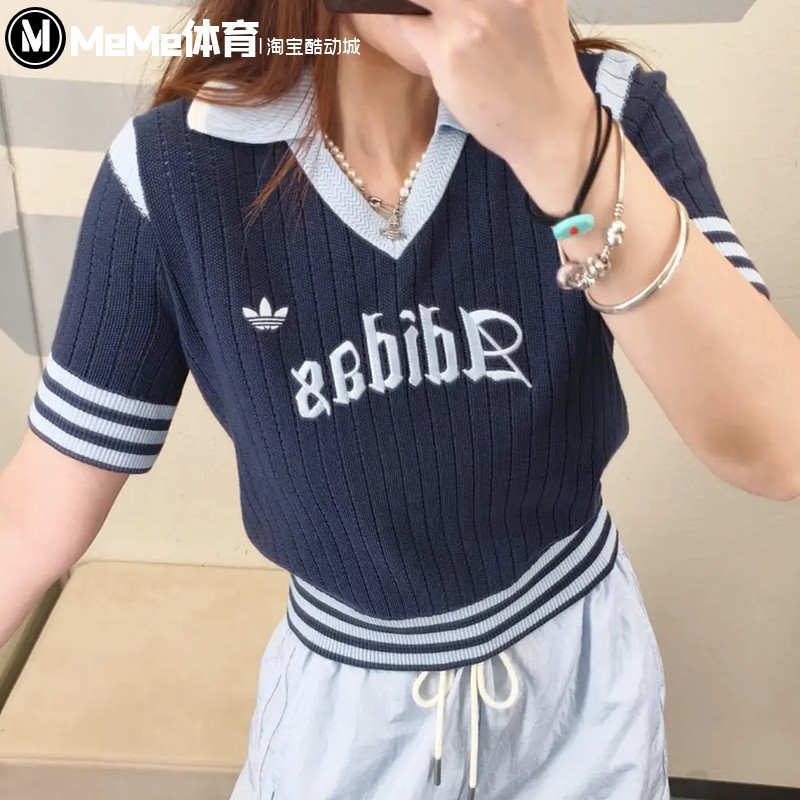 阿迪达斯三叶草2026夏款女装复古撞色辣妹风翻领POLO衫短袖KT3047