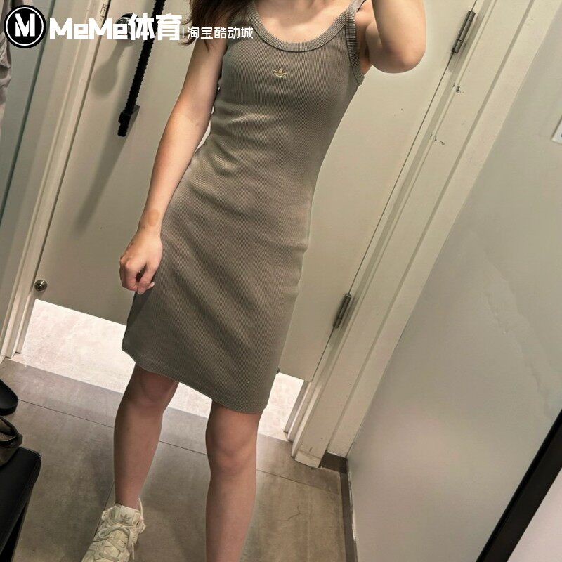 阿迪达斯三叶草女子2025夏季款修身包臀辣妹休闲吊带连衣裙JC7550