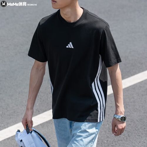 阿迪达斯2026夏款男装M 3S SJ侧边简白三条杠纯棉休闲短袖 JD1906