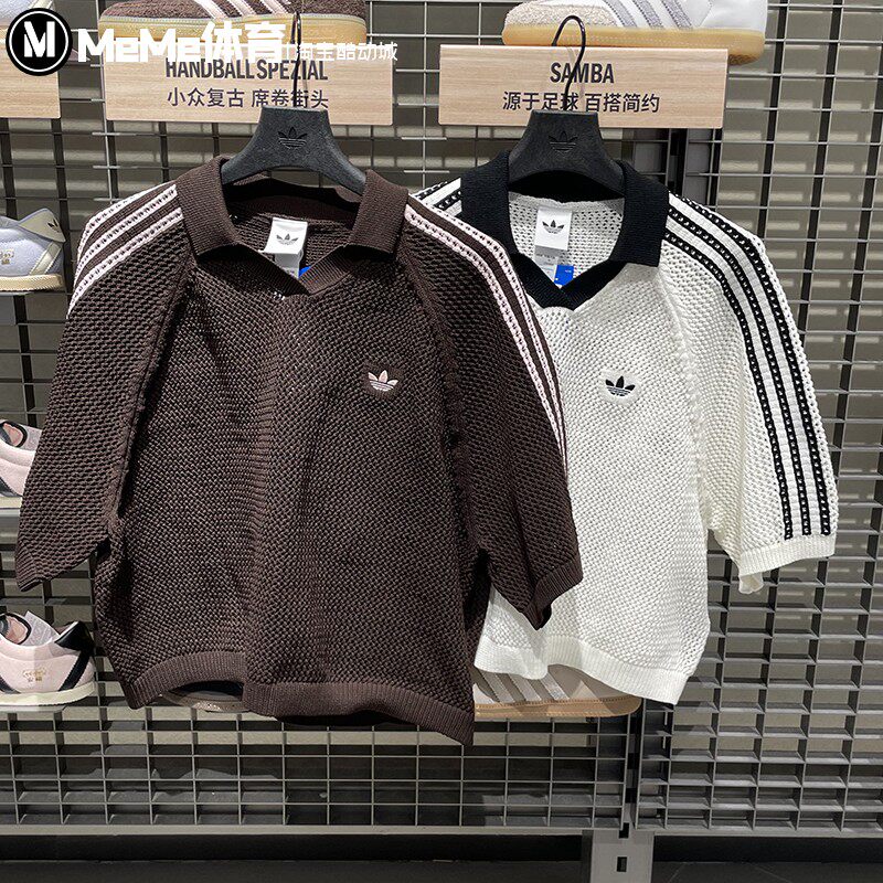 三叶草女镂空宽松中袖翻领POLO衫