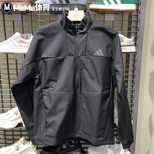 阿迪达斯男装2025冬新品拒水防风黑色软壳健身运动夹克外套KR8296