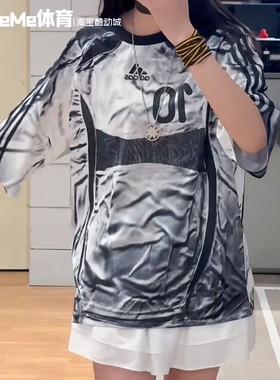 阿迪达斯男装2025秋季款满印花轻薄足球风复古运动短袖球衣KF8523