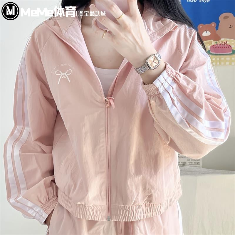 阿迪达斯女装2025春蝴蝶结图案拒水防风运动服休闲夹克外套JY7592