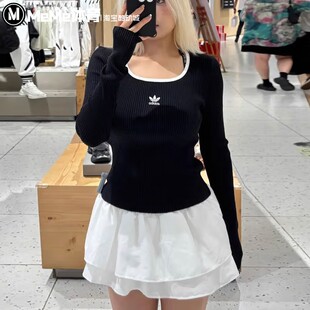 阿迪达斯三叶草女子针织衫2024冬款内搭外穿紧身运动套头衫JM8052