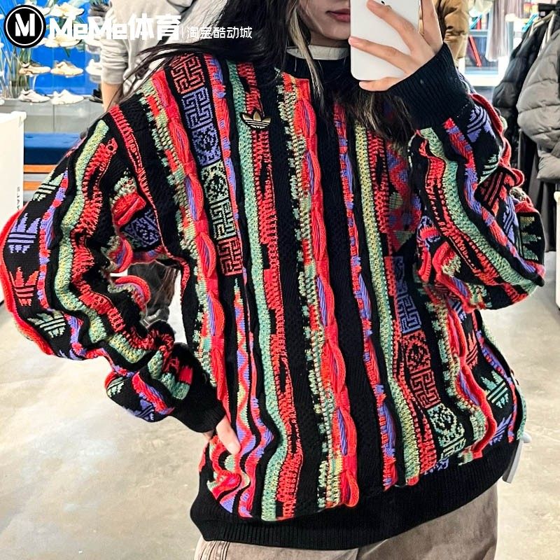 阿迪达斯三叶草男女款2025蛇年情侣针织衫运动休闲套头毛衣JL8370