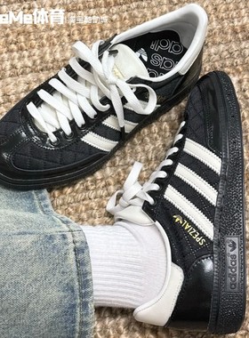 阿迪达斯三叶草男女2025新款黑白菱形格纹小香风板鞋德训鞋JP5669