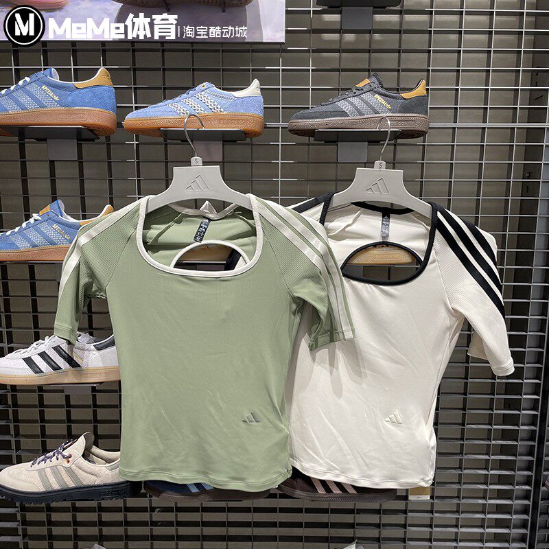 阿迪达斯2026夏季女款三条纹镂空凉感运动休闲修身短袖T恤 KV9222