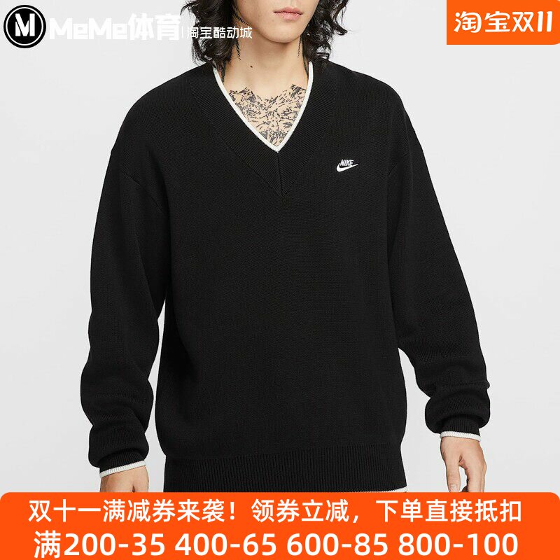 耐克男子针织衫2025冬新品刺绣小标鸡心领运动休闲毛衣HV1420-010