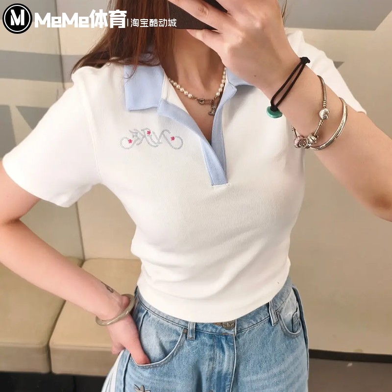 耐克女子2026夏新品白蓝清新修身短款翻领POLO短袖T恤 IR7565-100