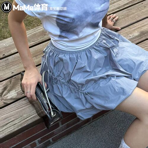 阿迪达斯短裙女2025秋款简约拒水抽绳花苞裙半身裙 KC5795 KC5794