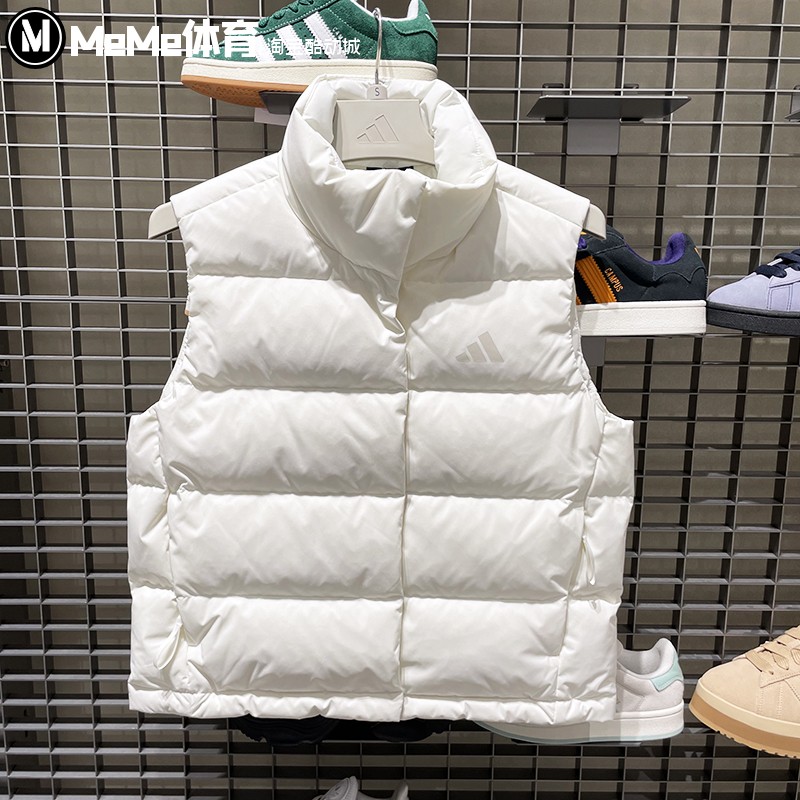 阿迪达斯拒水防风保暖无袖女装2025冬新品运动羽绒背心马甲KQ5533