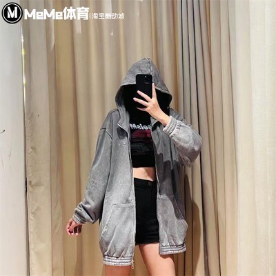 阿迪达斯三叶草女子2024秋款复古水洗连帽休闲运动夹克外套IY8039