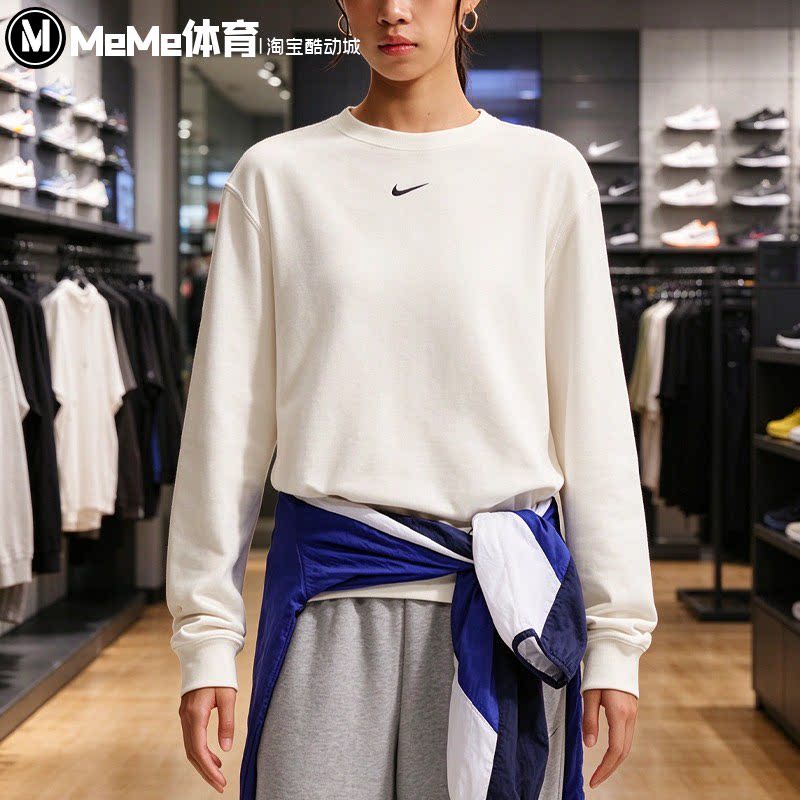 Nike耐克女装2026冬款帆白刺绣小勾休闲宽松卫衣套头衫IM8113-133