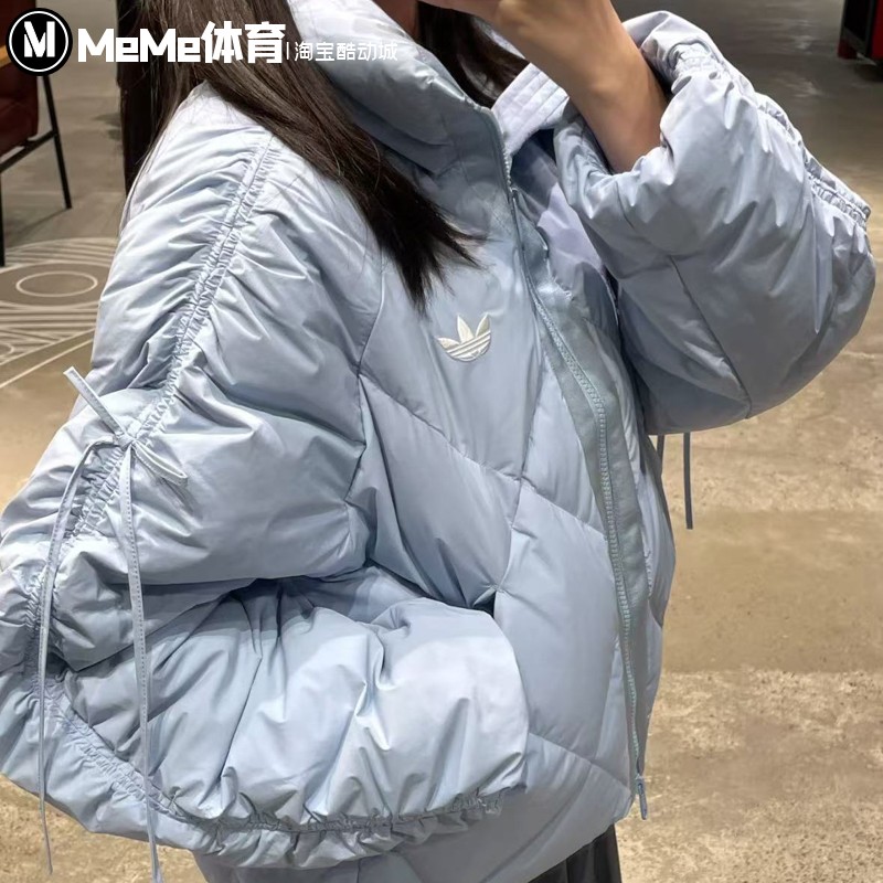 阿迪达斯三叶草女子羽绒服2025冬新品韩系面包短款保暖外套KC2612