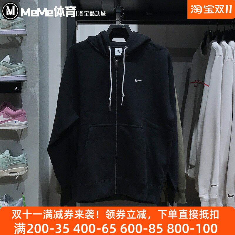 耐克男子2025春款Solo Swoosh全长拉链加绒保暖连帽衫 DR0403-010
