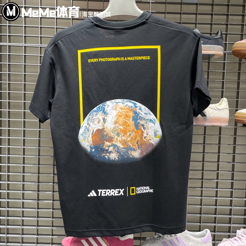 阿迪达斯男女装2025秋款国家地理联名款户外速干运动短袖衫KC2352