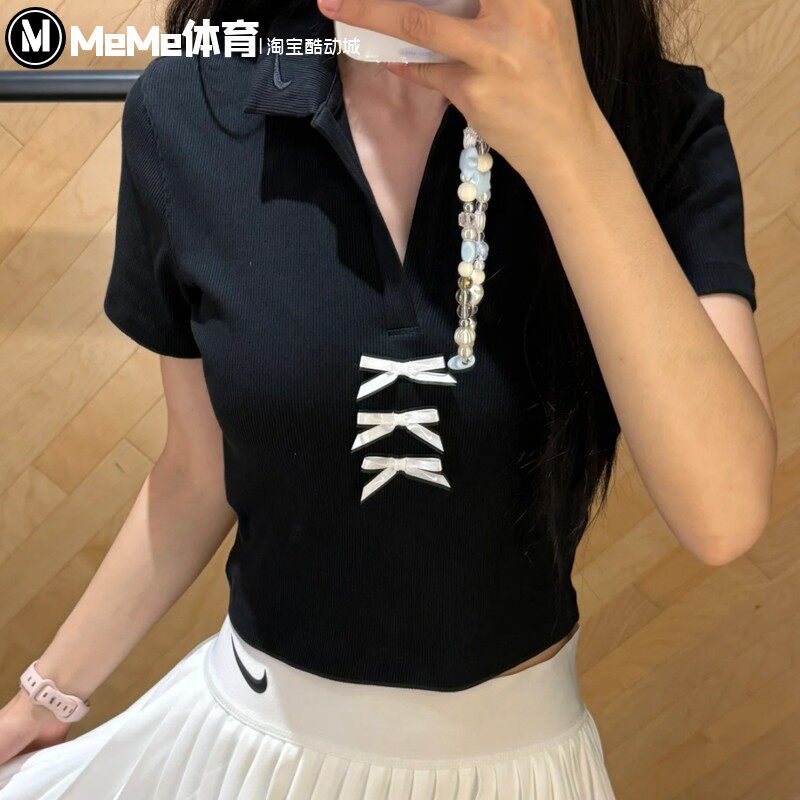 耐克女装2025秋季短款显瘦甜美蝴蝶结休闲短袖T恤 IM3393-010-664
