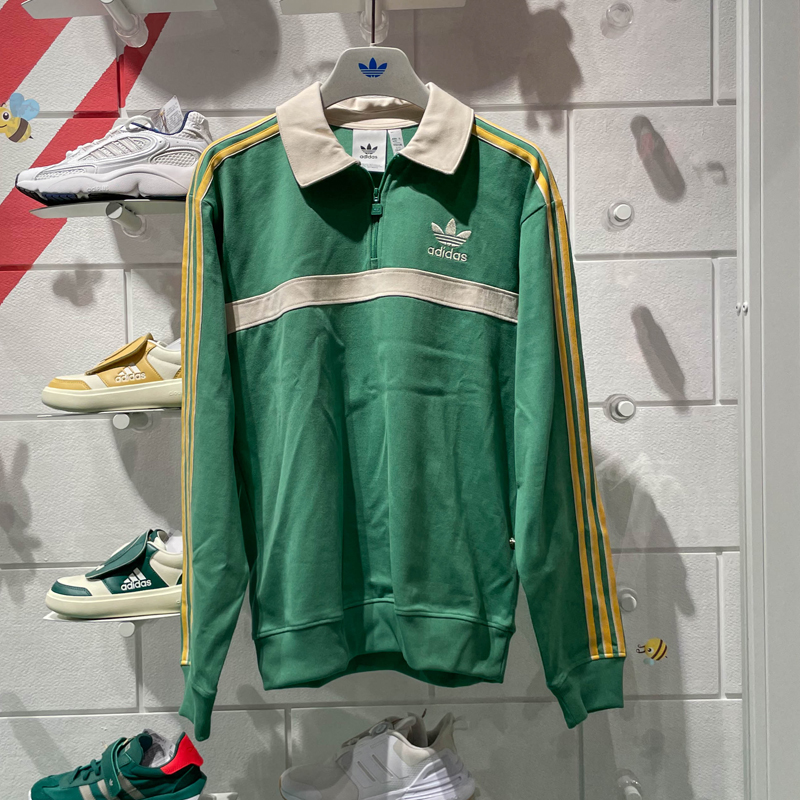 阿迪达斯三叶草男款2024春季新款运动宽松休闲百搭翻领卫衣IS4364