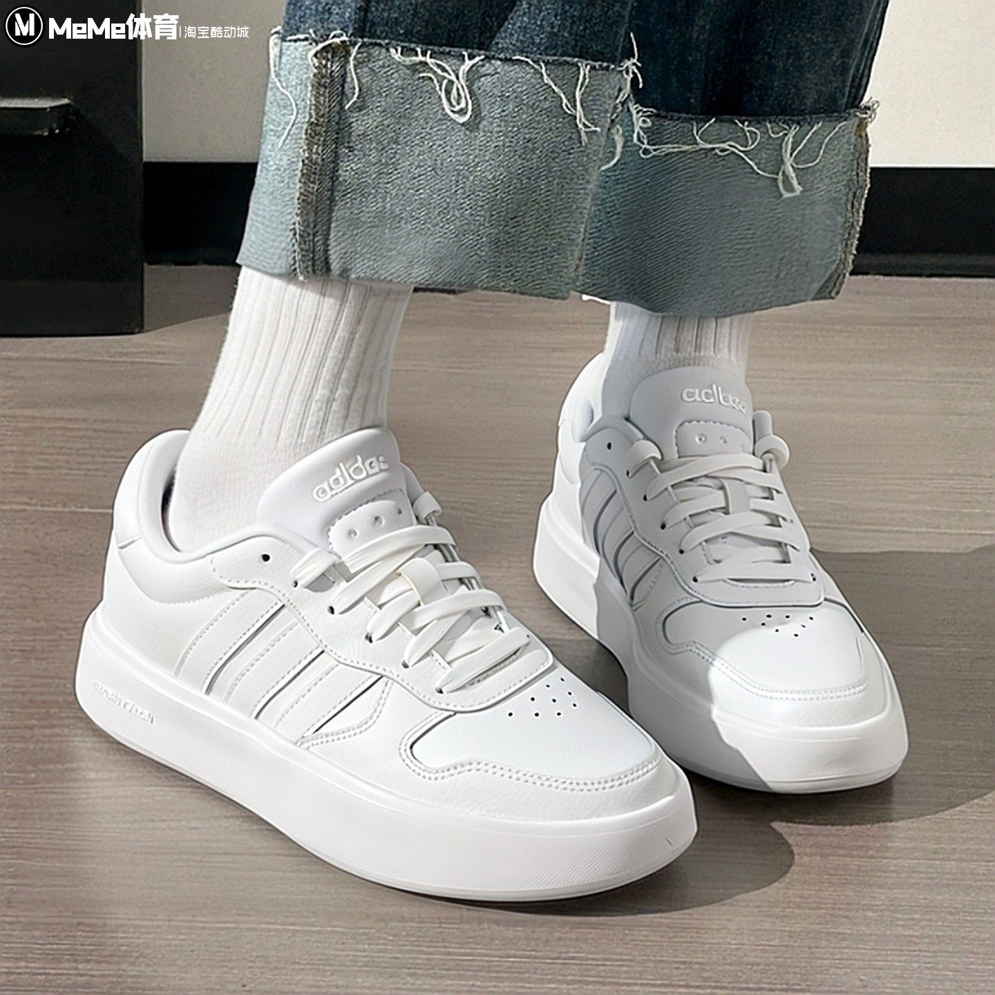 阿迪达斯2026春季新品LITECOURT男子纯白网球运动休闲板鞋 JI2166