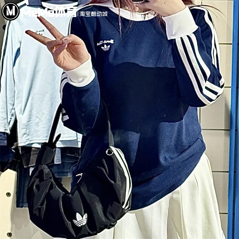阿迪达斯三叶草女装2025春款减龄POLO领上衣休闲长袖T恤衫 JM8012