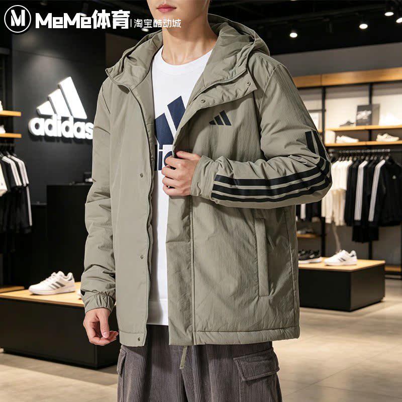 阿迪达斯男装2026冬季款连帽保暖防风棉服休闲棉袄夹克外套JY8305