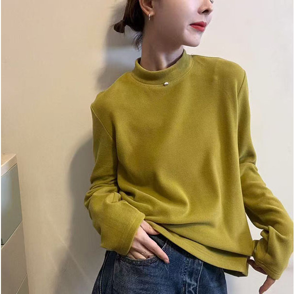 2025秋冬新款半高领双面德绒打底衫女修身显瘦百搭长袖上衣31108