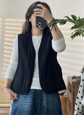 2025春秋款汉麻+棉马甲女文艺休闲宽松显瘦韩版马夹外搭背心3469