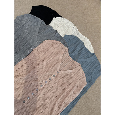 2025夏款通勤风高品质V领镂空针织开衫 181