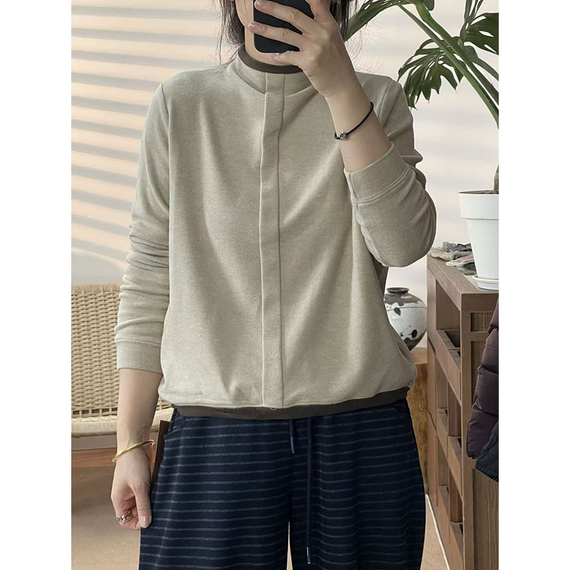 2025秋冬新款半高领套头澳绒打底衫女宽松显瘦百搭休闲上衣-6173