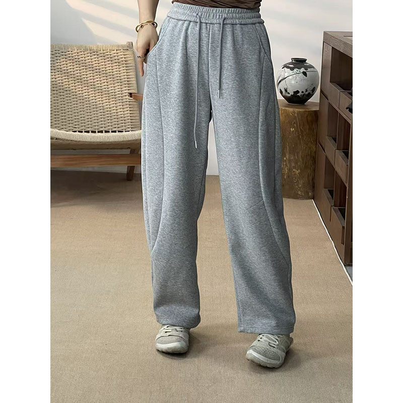 2025新款松紧腰加厚加绒抽绳卫裤女宽松显瘦百搭阔腿长裤25733