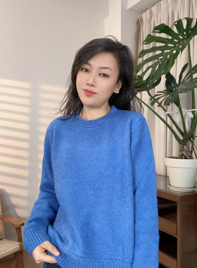新款圆领毛衣女慵懒风套头针织衫长袖宽松上衣82205